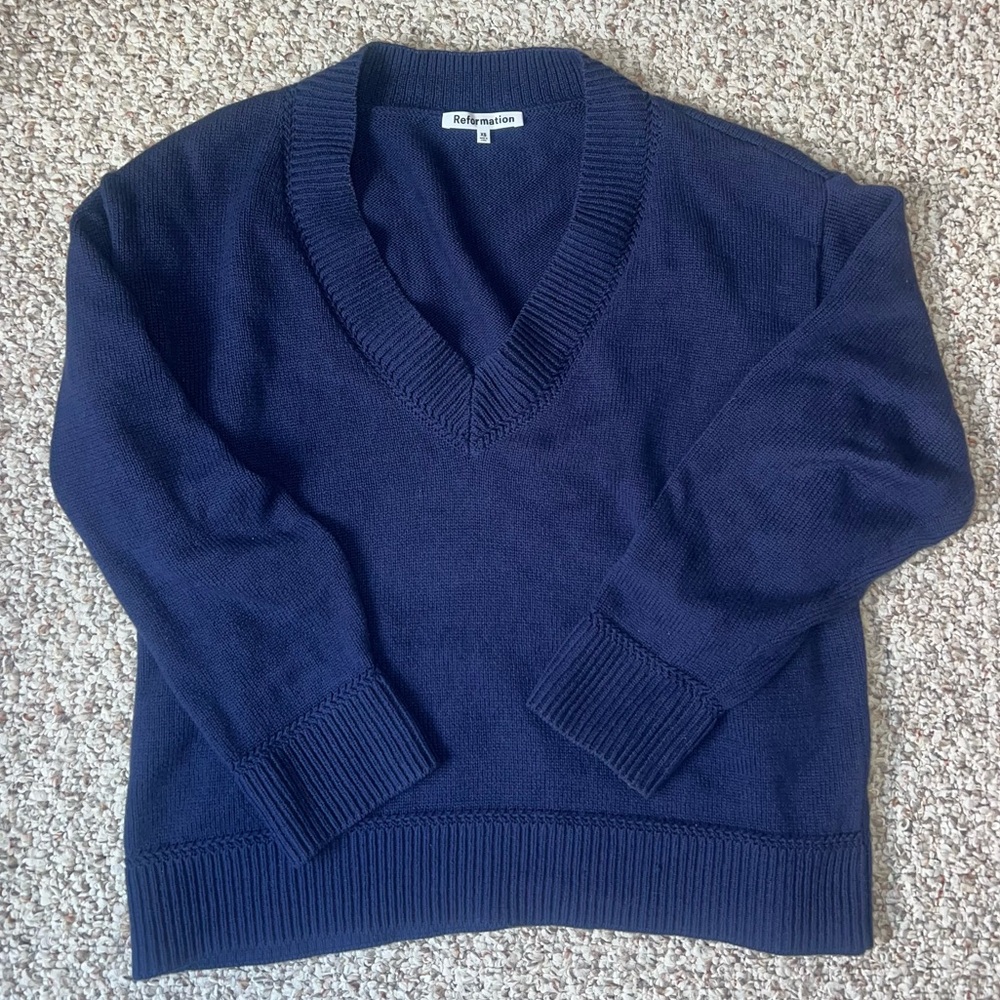 REFORMATION Jadey Sweater Navy Blue